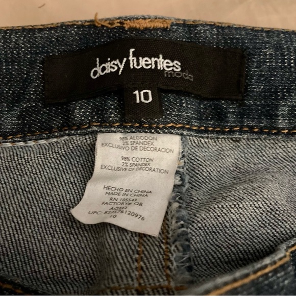 Daisy Fuente jeans sz 10 Sparkly gold appliqué w-white & gold detail Flare legs - Picture 3 of 5